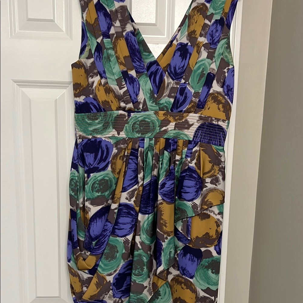 BCBGMaxAzria Blue and Purple Pleated Mini Sundress